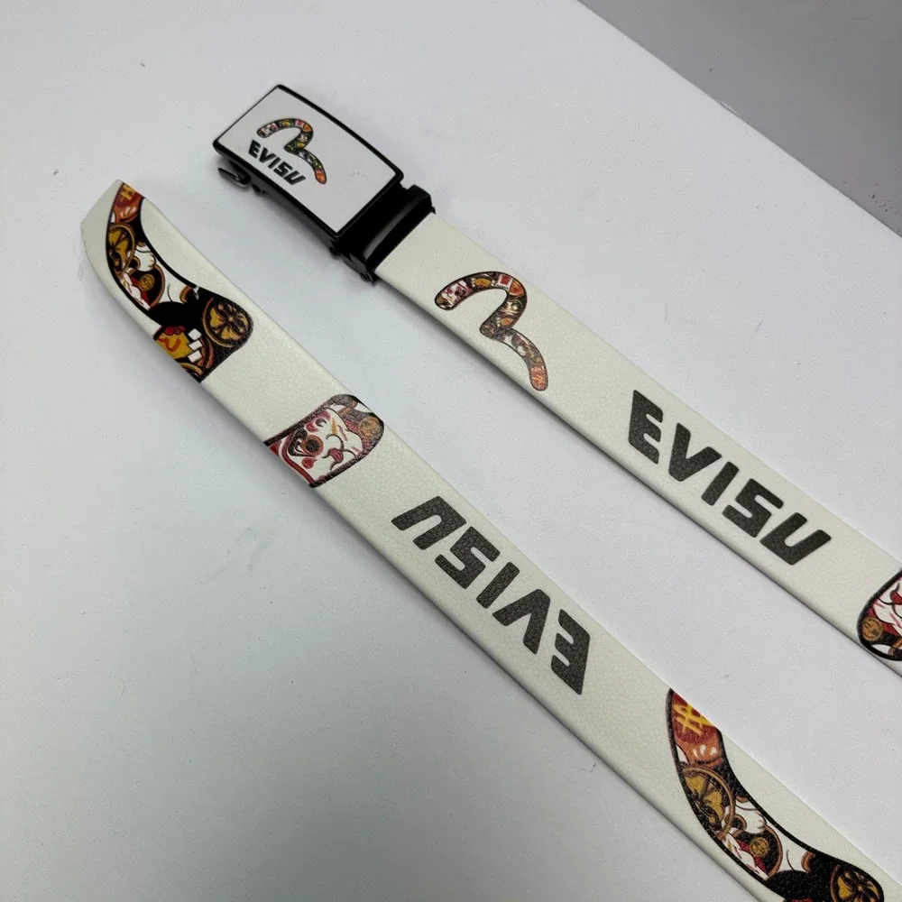 Evisu Ratchet Belt Mens One Size White Japanese Graphic Seagull Logo Buckle